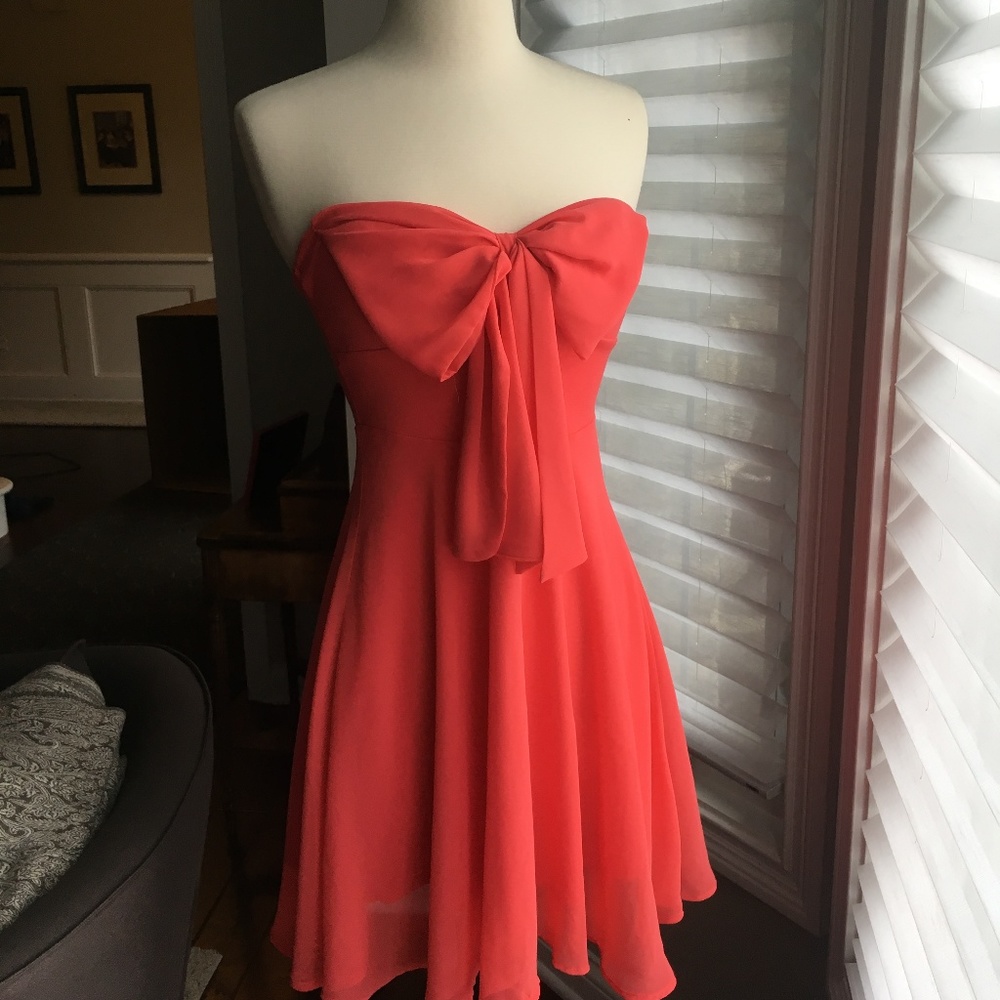 Coral Strapless Dress with Bow Detail